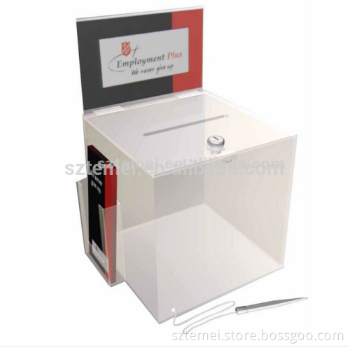 lockable clear acrylic donation box Clear Acrylic Locking Collection Box with sign holder